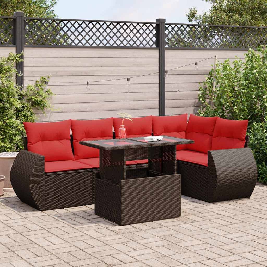 vidaXL 6-tlg. Garten-Sofagarnitur mit Kissen Braun Poly Rattan Akazie