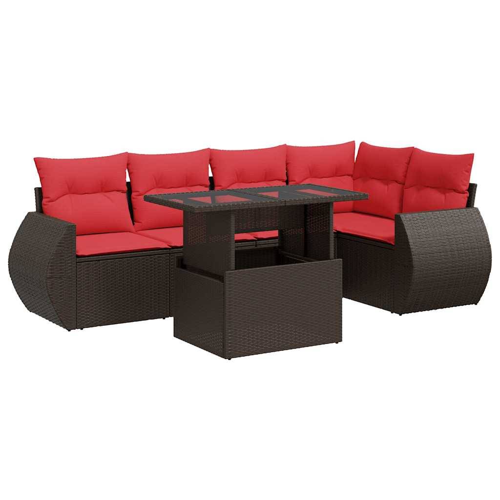 vidaXL 6-tlg. Garten-Sofagarnitur mit Kissen Braun Poly Rattan Akazie