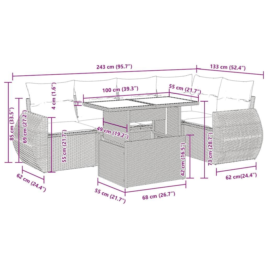 vidaXL 6-tlg. Garten-Sofagarnitur mit Kissen Braun Poly Rattan Akazie