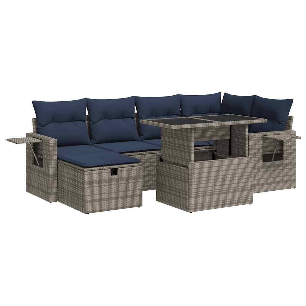 vidaXL 7-tlg. Garten-Sofagarnitur mit Kissen Braun Poly Rattan Akazie