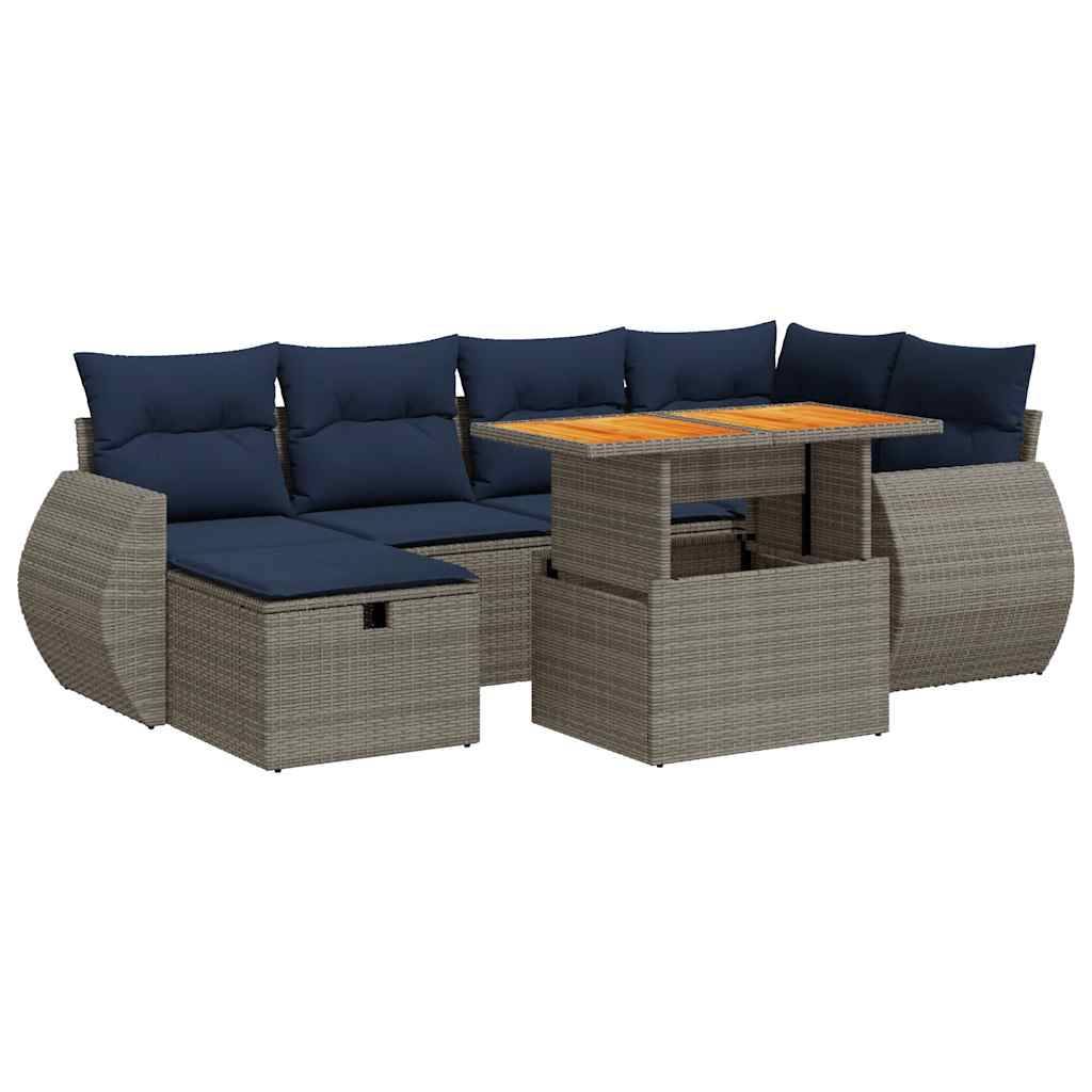 vidaXL 7-tlg. Garten-Sofagarnitur mit Kissen Braun Poly Rattan Akazie