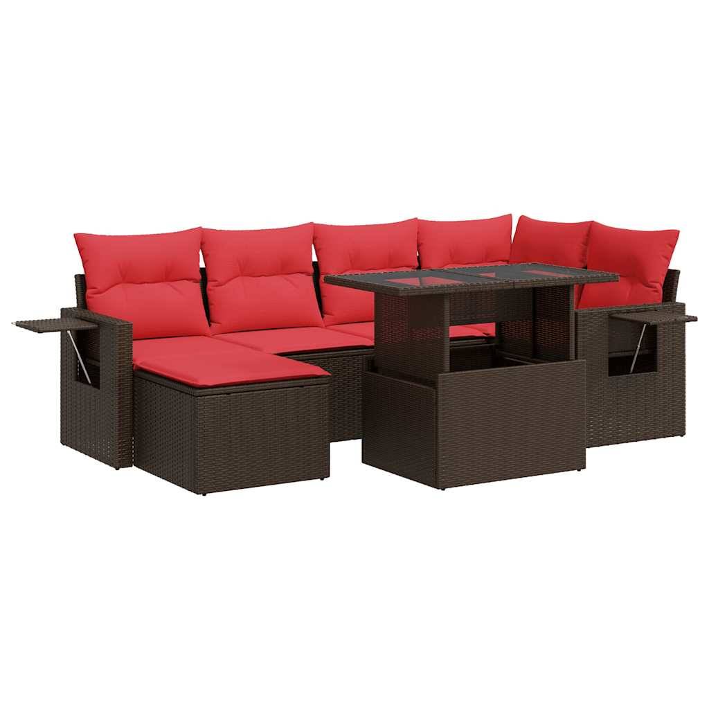 vidaXL 7-tlg. Garten-Sofagarnitur mit Kissen Braun Poly Rattan Akazie