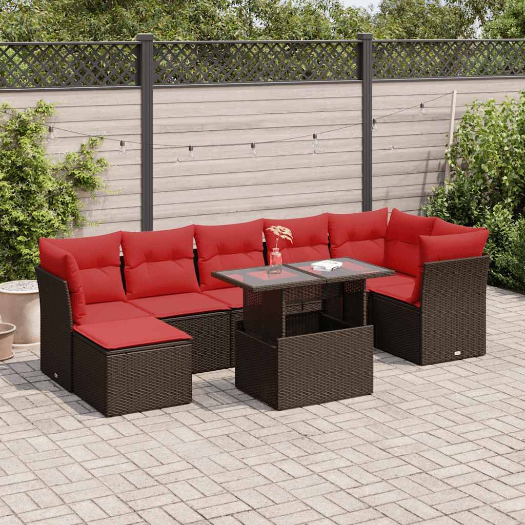 vidaXL 8-tlg. Garten-Sofagarnitur mit Kissen Braun Poly Rattan Akazie