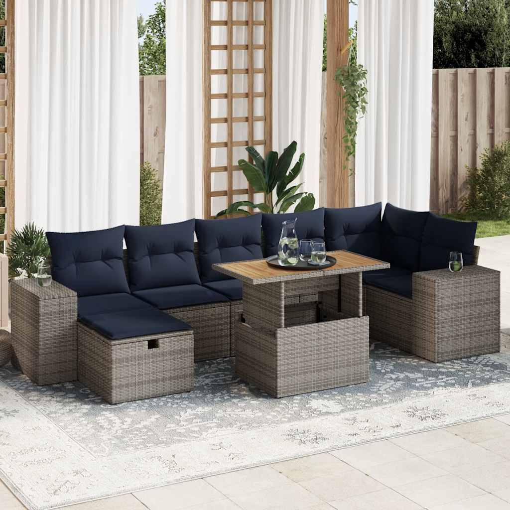 vidaXL 8-tlg. Garten-Sofagarnitur mit Kissen Braun Poly Rattan Akazie