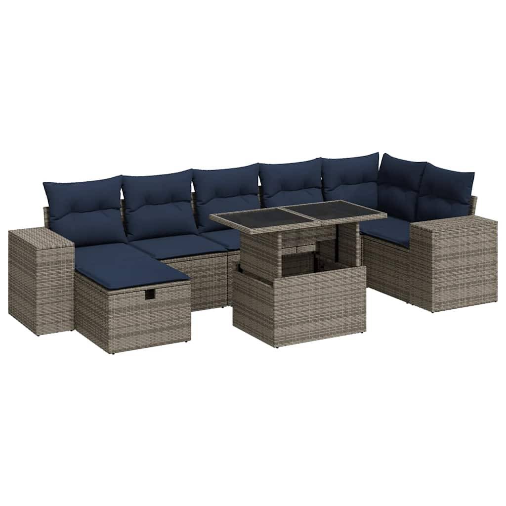 vidaXL 8-tlg. Garten-Sofagarnitur mit Kissen Braun Poly Rattan Akazie