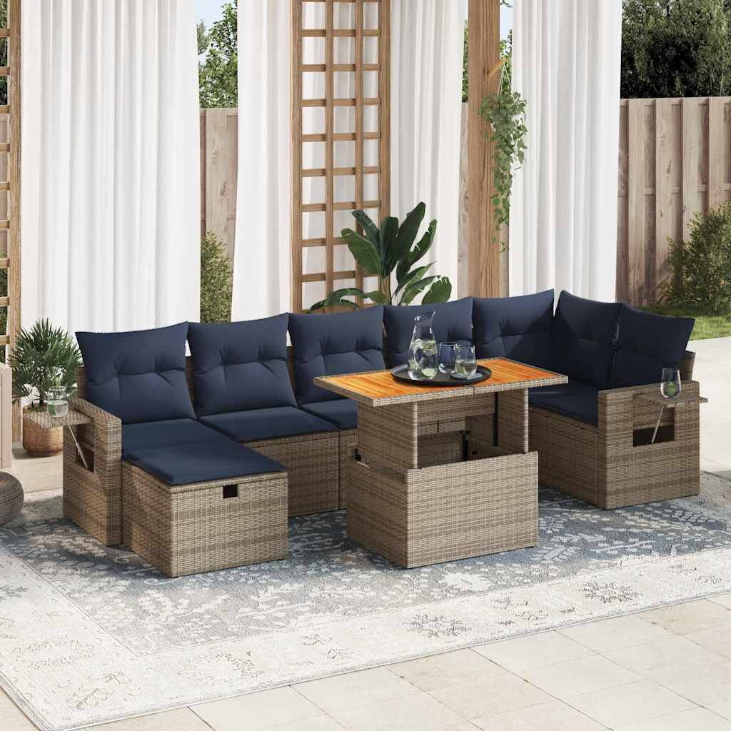 vidaXL 8-tlg. Garten-Sofagarnitur mit Kissen Braun Poly Rattan Akazie