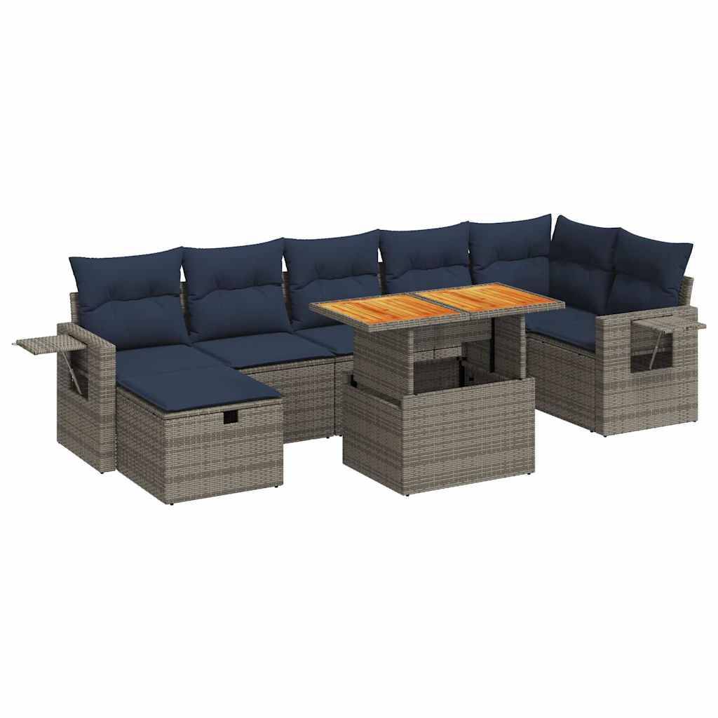 vidaXL 8-tlg. Garten-Sofagarnitur mit Kissen Braun Poly Rattan Akazie