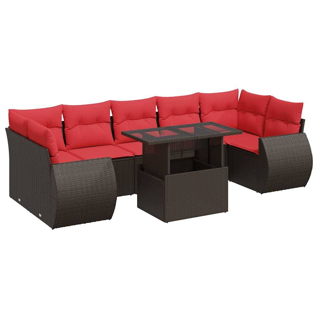 vidaXL 8-tlg. Garten-Sofagarnitur mit Kissen Braun Poly Rattan Akazie