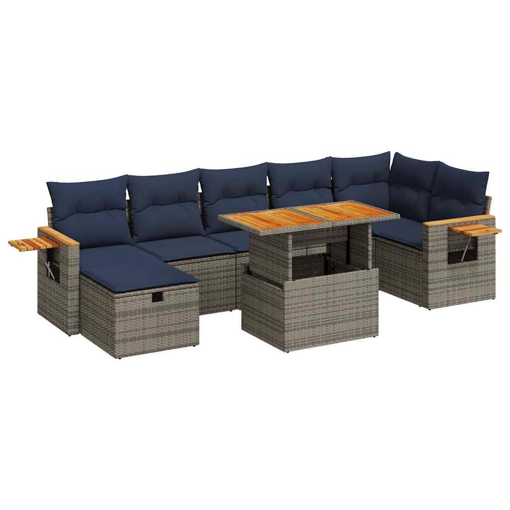 vidaXL 8-tlg. Garten-Sofagarnitur mit Kissen Braun Poly Rattan Akazie