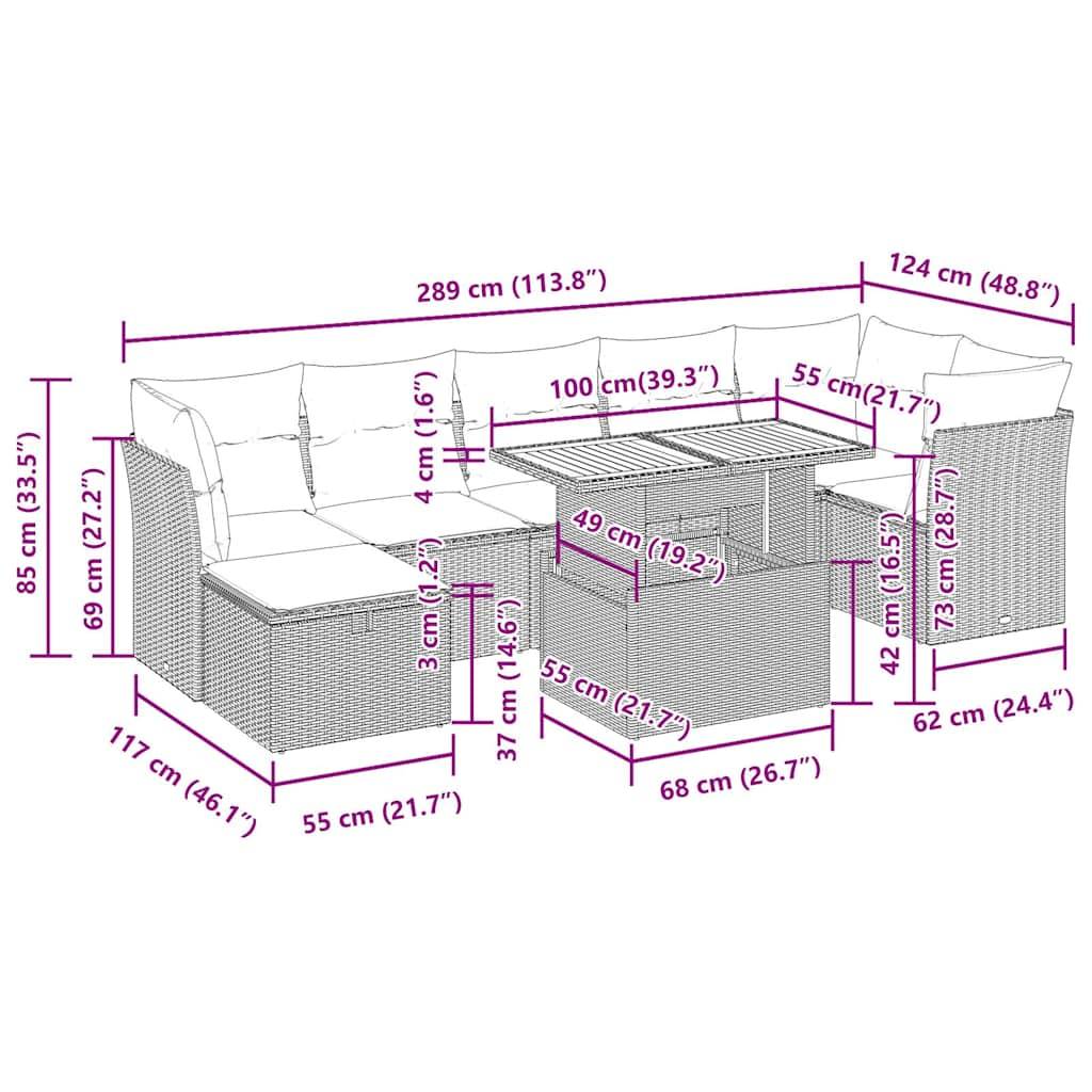 vidaXL 8-tlg. Garten-Sofagarnitur mit Kissen Braun Poly Rattan Akazie