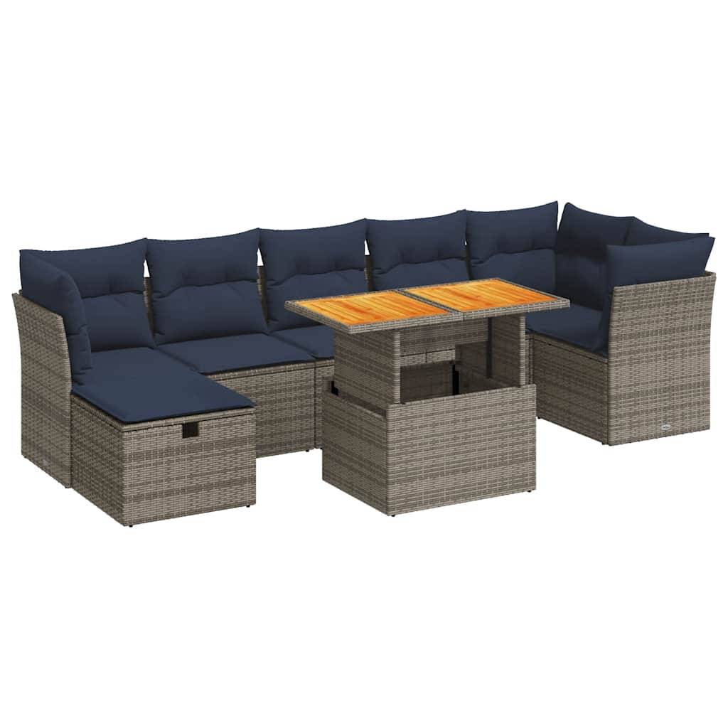 vidaXL 8-tlg. Garten-Sofagarnitur mit Kissen Braun Poly Rattan Akazie