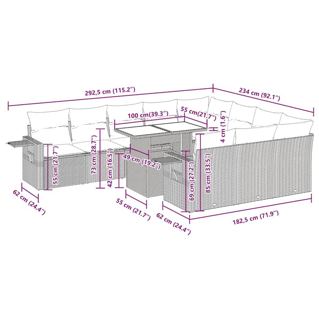 vidaXL 11-tlg. Garten-Sofagarnitur mit Kissen Braun Poly Rattan Akazie