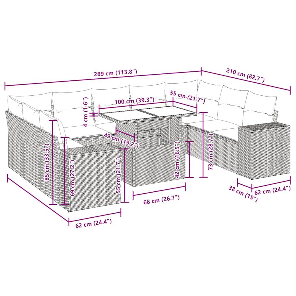 vidaXL 10-tlg. Garten-Sofagarnitur mit Kissen Grau Poly Rattan Akazie