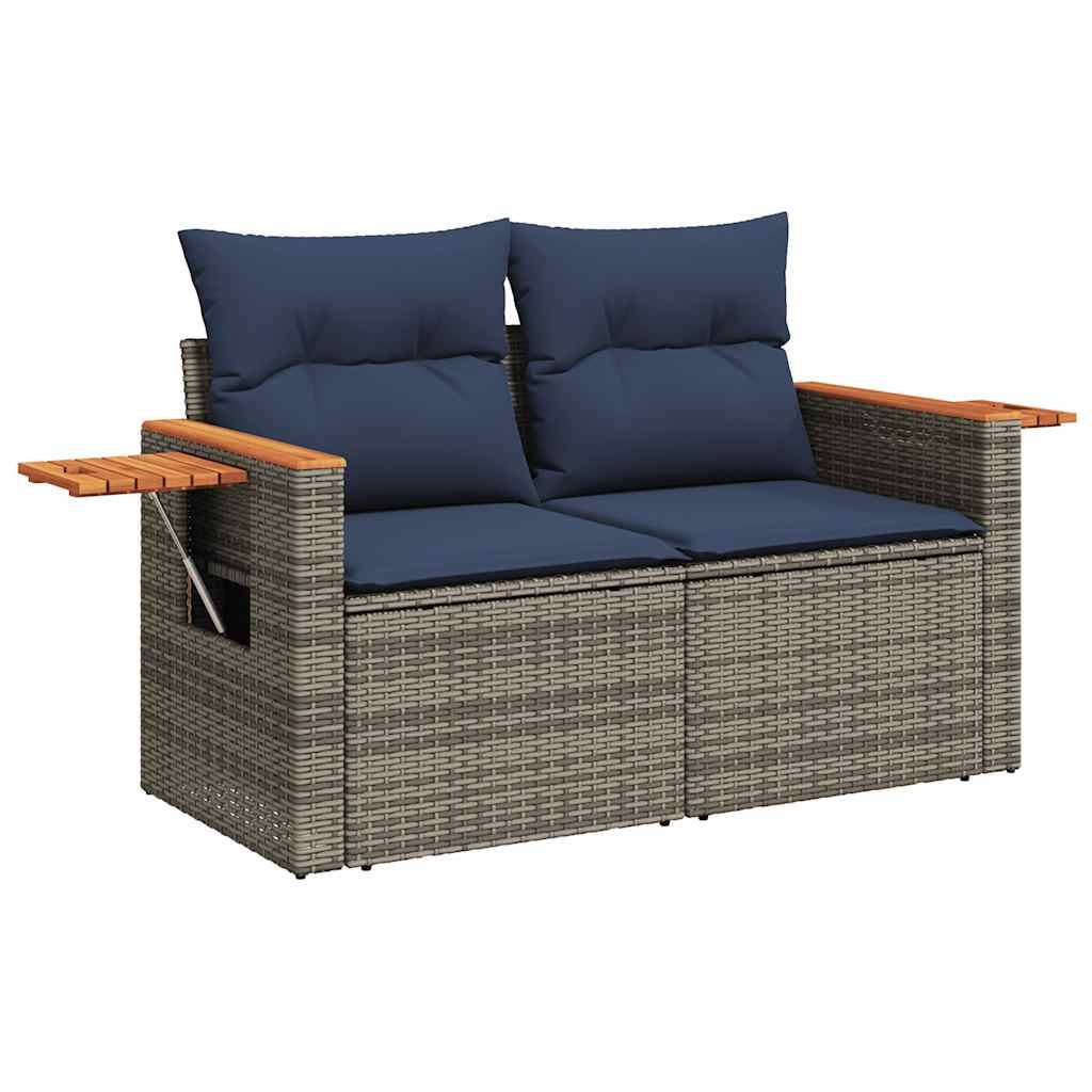 vidaXL 9-tlg. Garten-Sofagarnitur mit Kissen Grau Poly Rattan Akazie