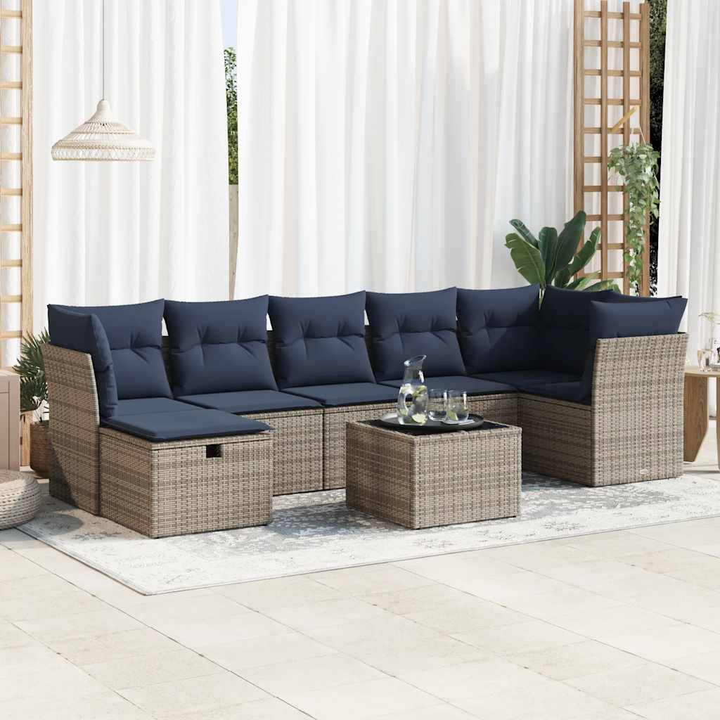 vidaXL 8-tlg. Garten-Sofagarnitur mit Kissen Grau Poly Rattan