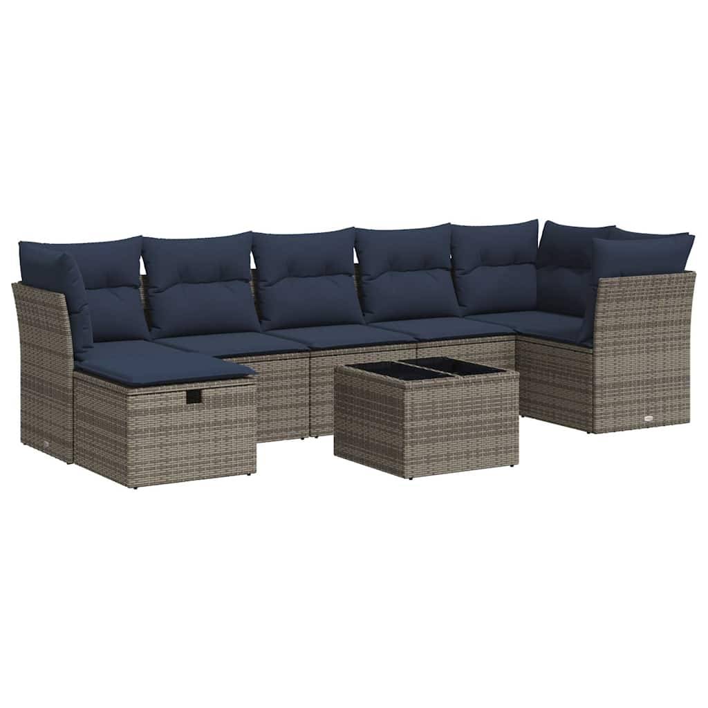 vidaXL 8-tlg. Garten-Sofagarnitur mit Kissen Grau Poly Rattan