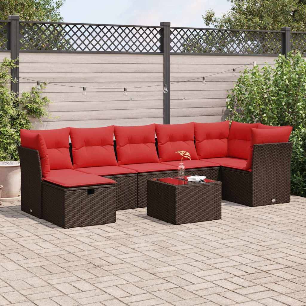 vidaXL 8-tlg. Garten-Sofagarnitur mit Kissen Braun Poly Rattan