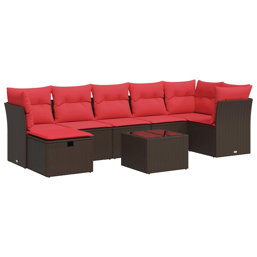 vidaXL 8-tlg. Garten-Sofagarnitur mit Kissen Braun Poly Rattan