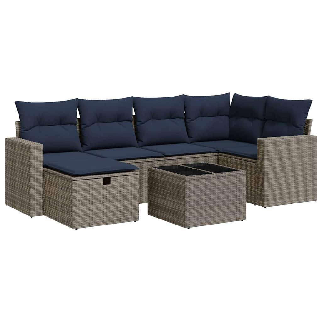vidaXL 7-tlg. Garten-Sofagarnitur mit Kissen Grau Poly Rattan