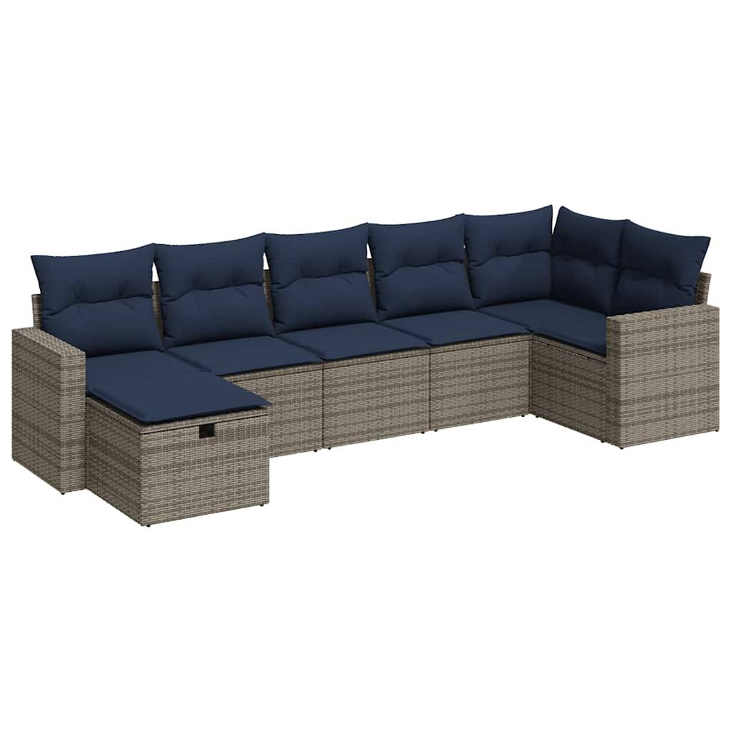 vidaXL 7-tlg. Garten-Sofagarnitur mit Kissen Grau Poly Rattan