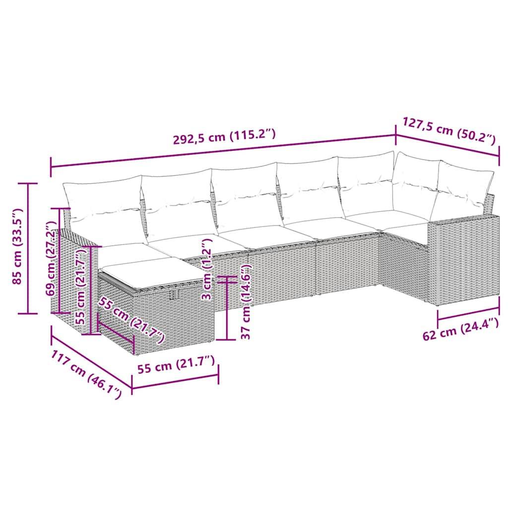 vidaXL 7-tlg. Garten-Sofagarnitur mit Kissen Braun Poly Rattan