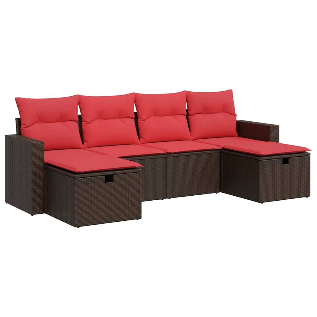 vidaXL 6-tlg. Garten-Sofagarnitur mit Kissen Braun Poly Rattan