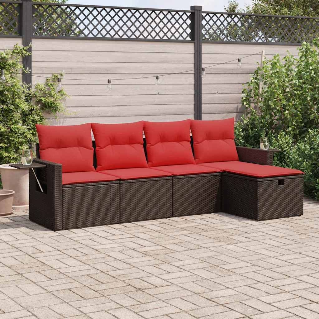 vidaXL 5-tlg. Garten-Sofagarnitur mit Kissen Braun Poly Rattan