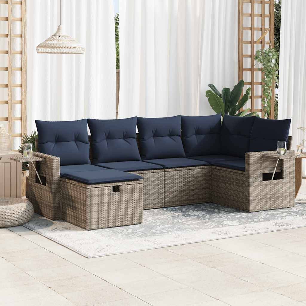vidaXL 6-tlg. Garten-Sofagarnitur mit Kissen Grau Poly Rattan