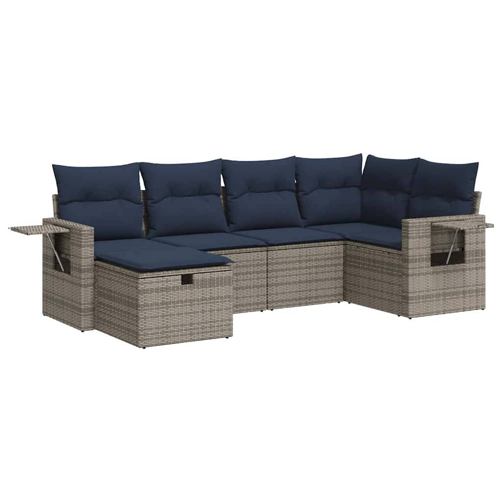 vidaXL 6-tlg. Garten-Sofagarnitur mit Kissen Grau Poly Rattan