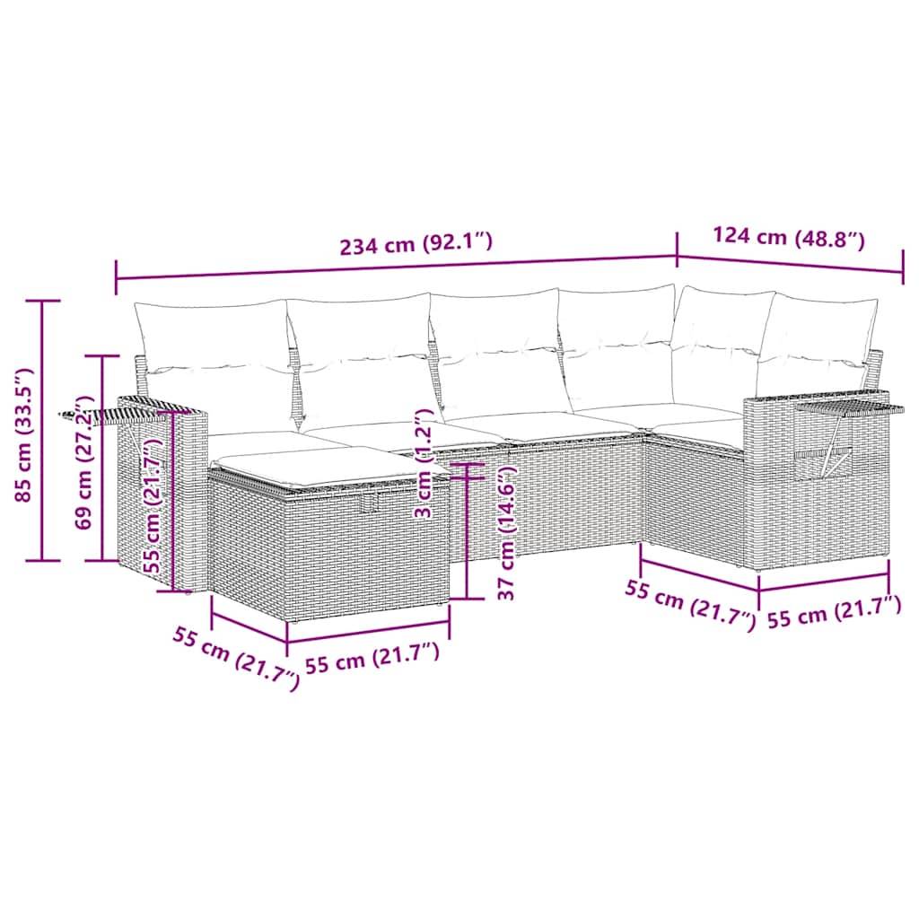 vidaXL 6-tlg. Garten-Sofagarnitur mit Kissen Grau Poly Rattan