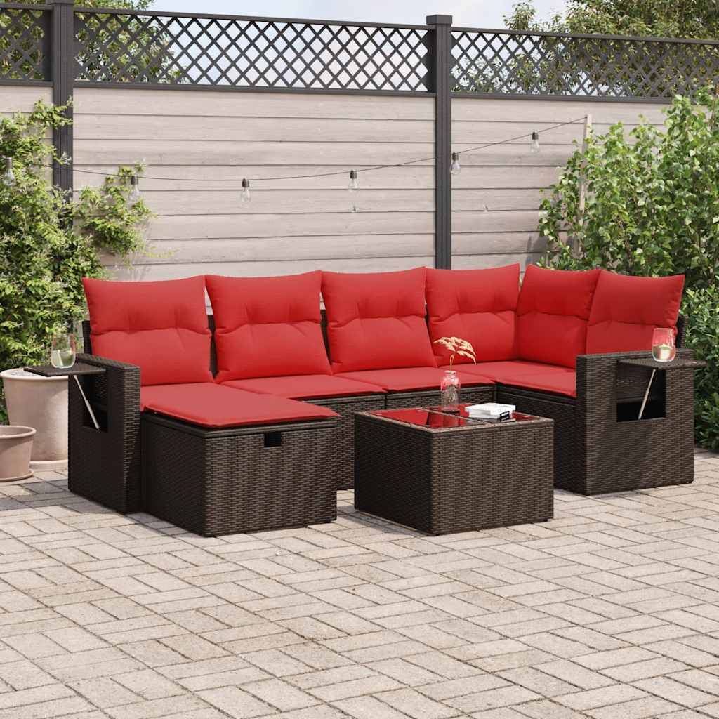 vidaXL 7-tlg. Garten-Sofagarnitur mit Kissen Braun Poly Rattan