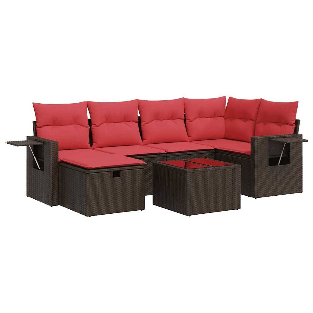 vidaXL 7-tlg. Garten-Sofagarnitur mit Kissen Braun Poly Rattan