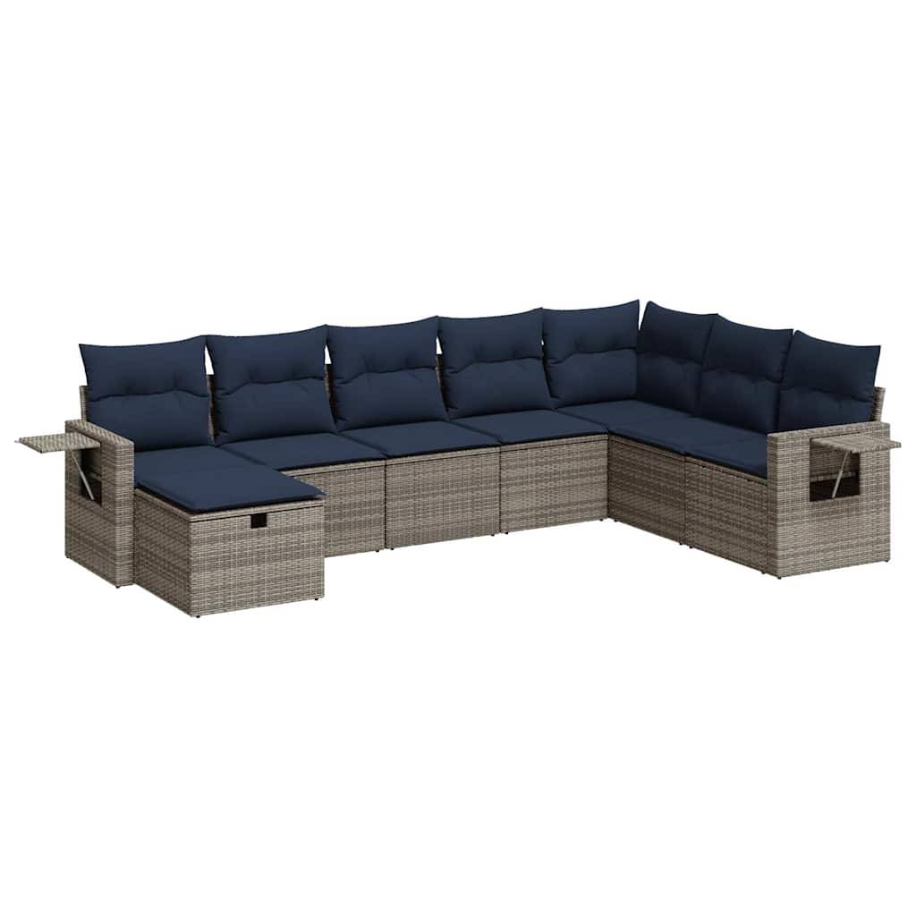 vidaXL 8-tlg. Garten-Sofagarnitur mit Kissen Grau Poly Rattan