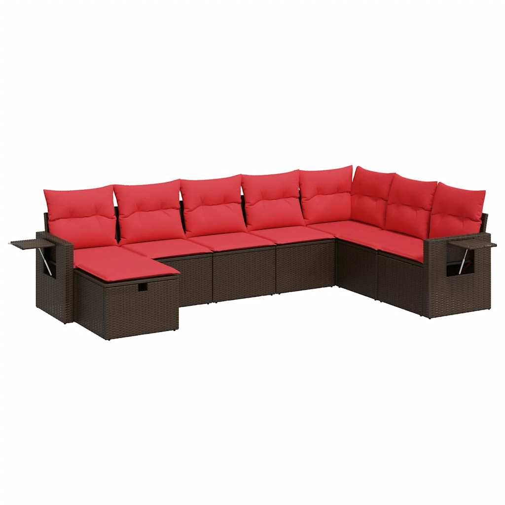 vidaXL 8-tlg. Garten-Sofagarnitur mit Kissen Braun Poly Rattan