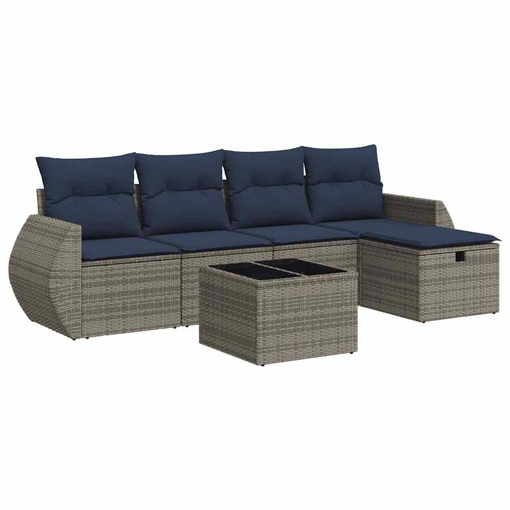 vidaXL 6-tlg. Garten-Sofagarnitur mit Kissen Grau Poly Rattan
