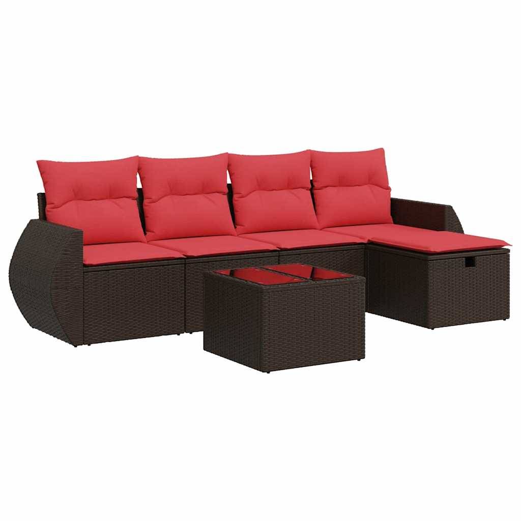 vidaXL 6-tlg. Garten-Sofagarnitur mit Kissen Braun Poly Rattan