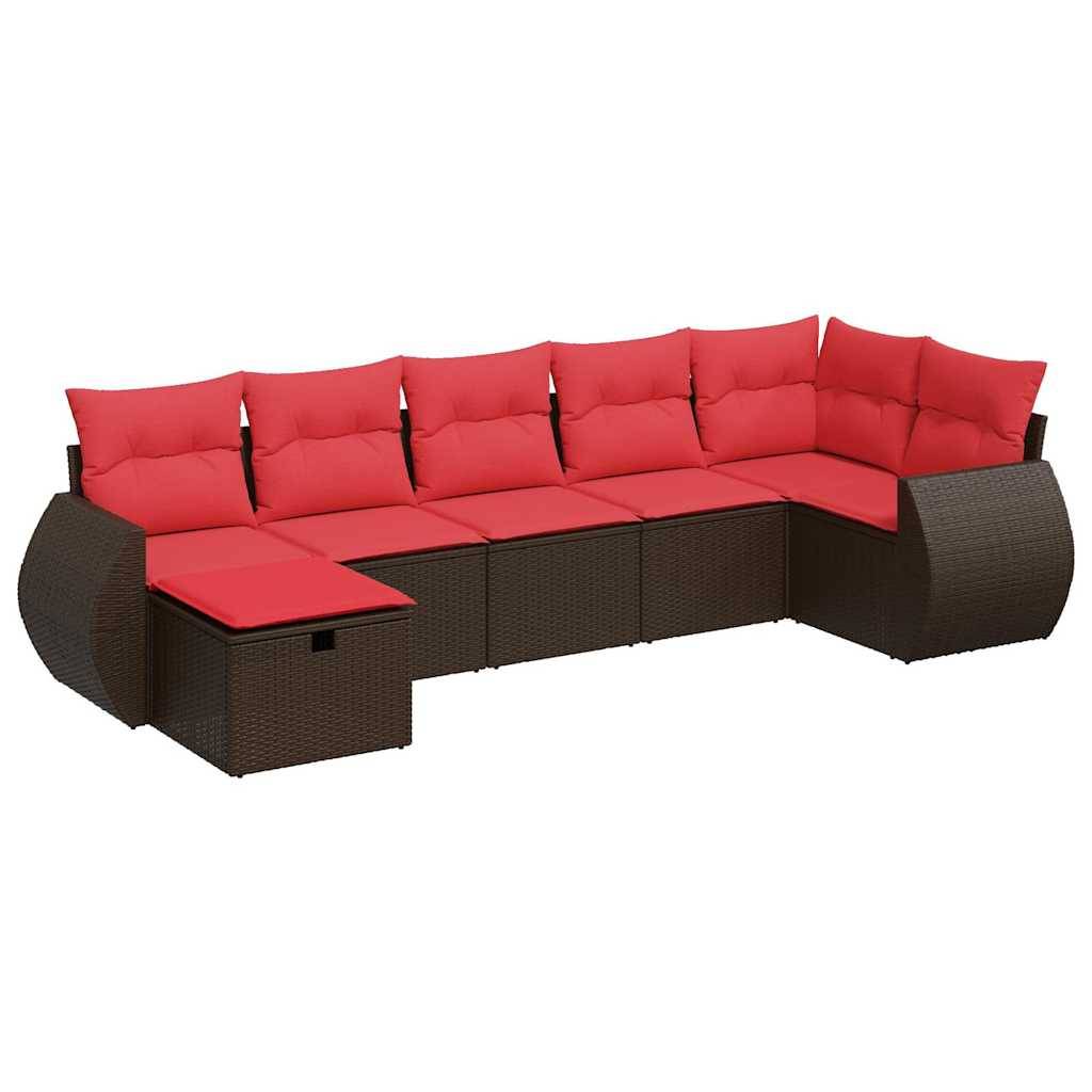 vidaXL 7-tlg. Garten-Sofagarnitur mit Kissen Braun Poly Rattan