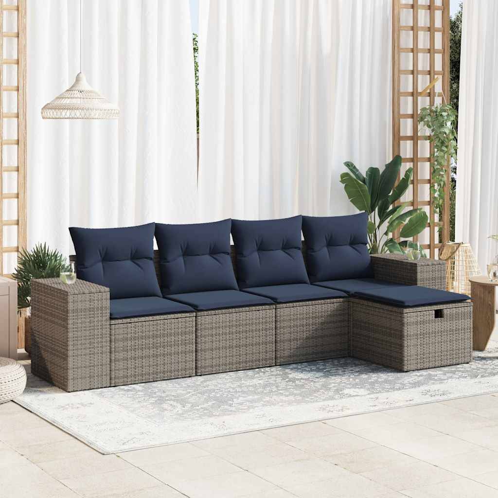 vidaXL 5-tlg. Garten-Sofagarnitur mit Kissen Grau Poly Rattan