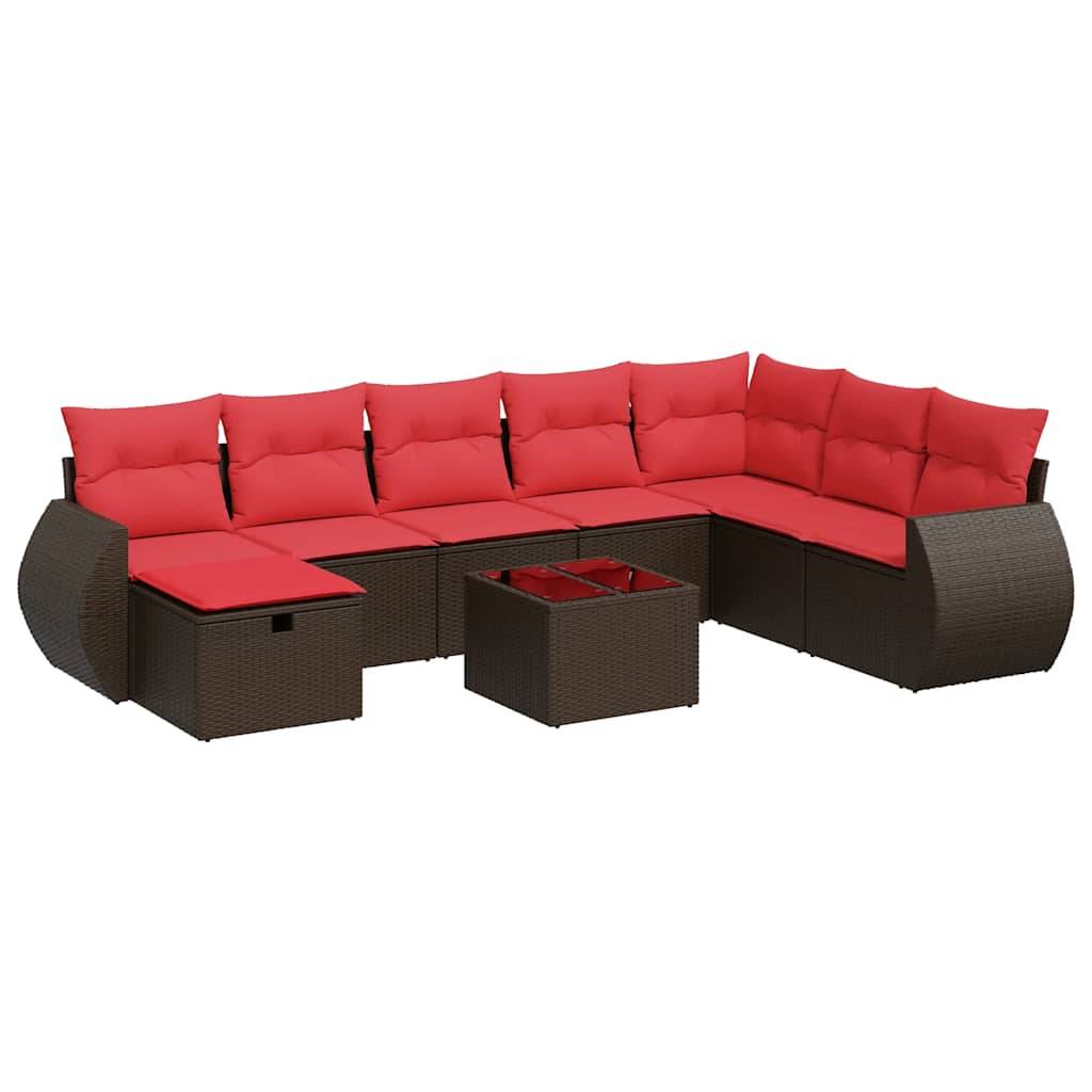 vidaXL 9-tlg. Garten-Sofagarnitur mit Kissen Braun Poly Rattan