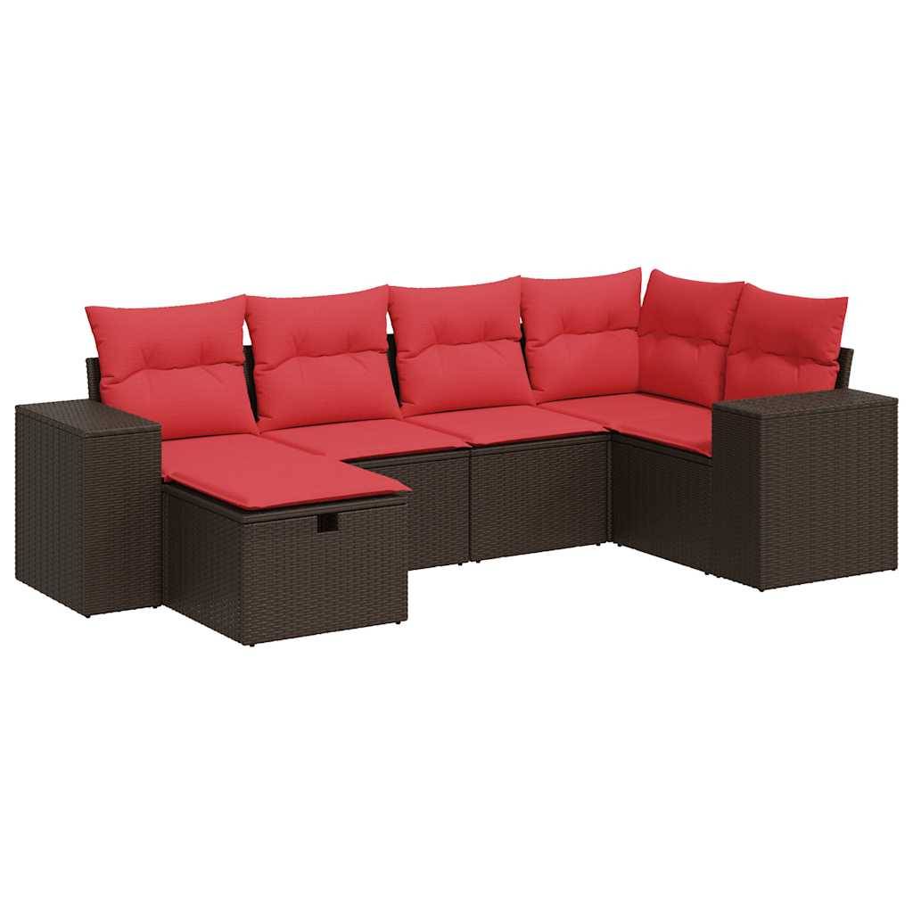 vidaXL 6-tlg. Garten-Sofagarnitur mit Kissen Braun Poly Rattan
