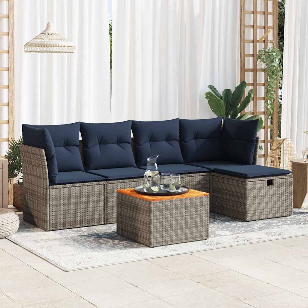 vidaXL 6-tlg. Garten-Sofagarnitur mit Kissen Grau Poly Rattan