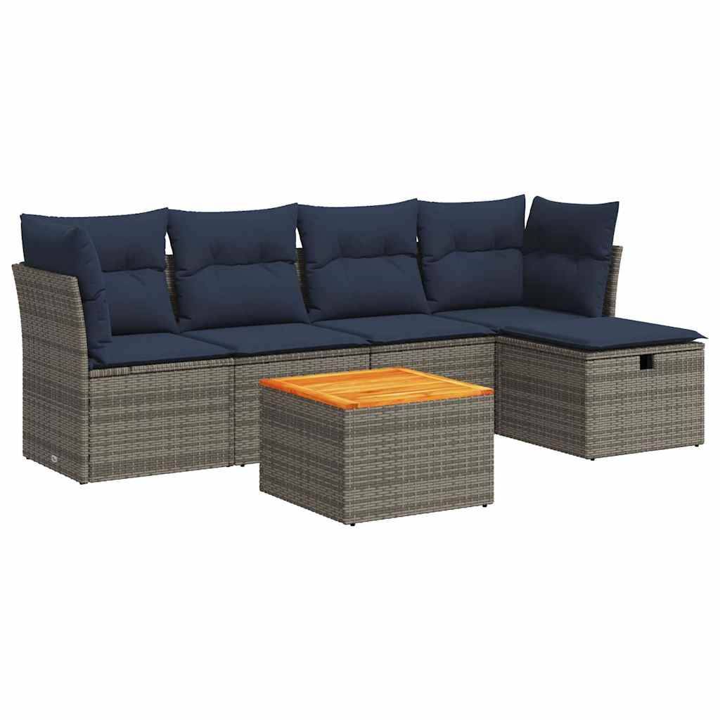 vidaXL 6-tlg. Garten-Sofagarnitur mit Kissen Grau Poly Rattan