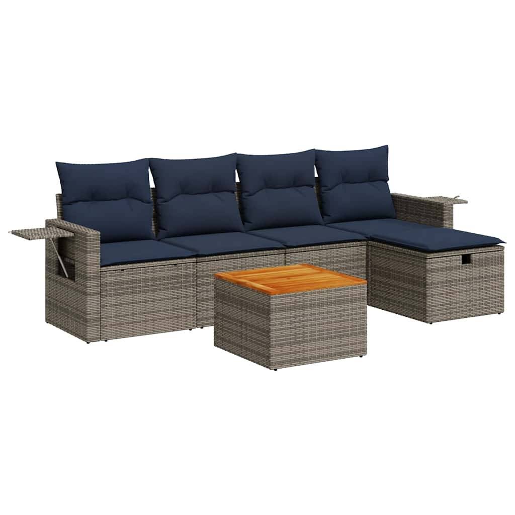 vidaXL 6-tlg. Garten-Sofagarnitur mit Kissen Grau Poly Rattan