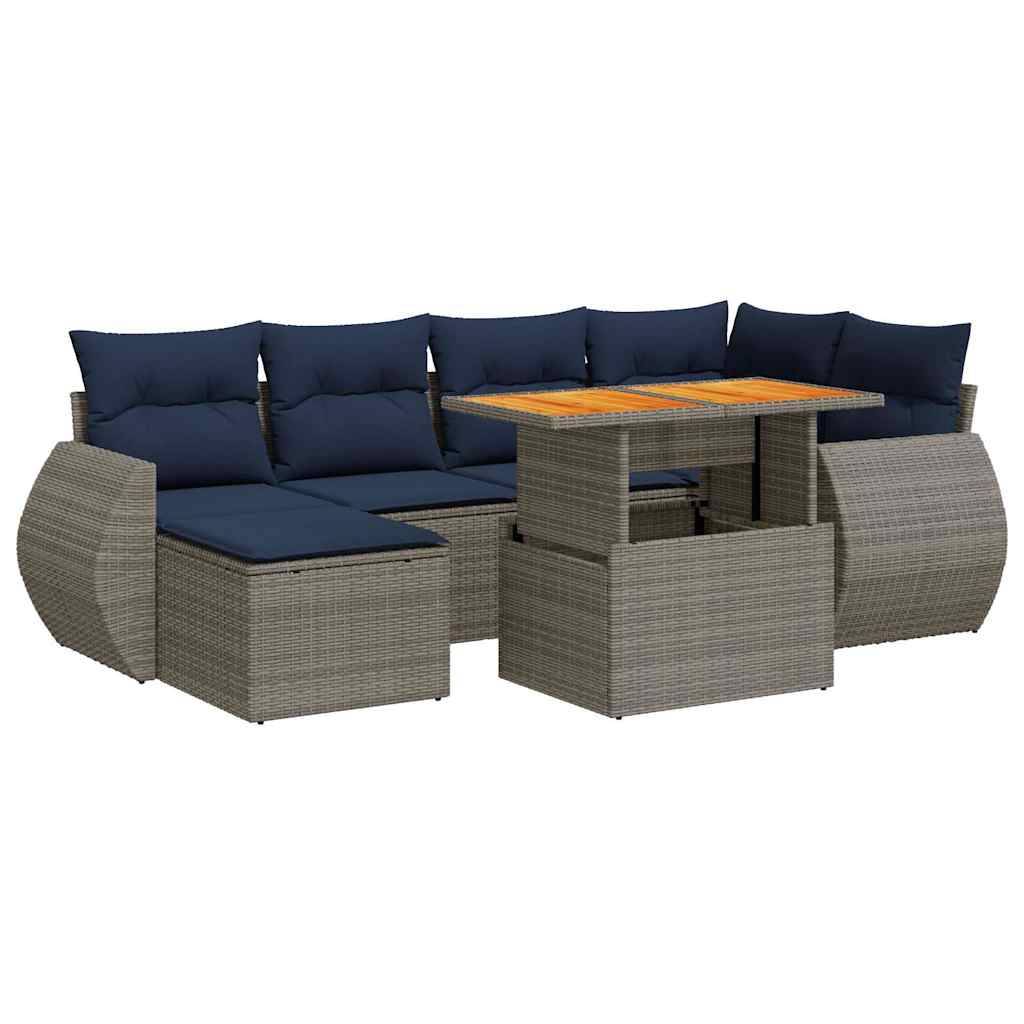 vidaXL 7-tlg. Garten-Sofagarnitur mit Kissen Grau Poly Rattan