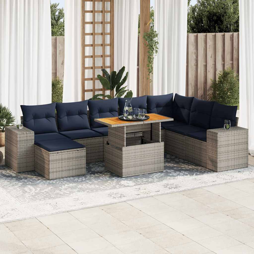 vidaXL 9-tlg. Garten-Sofagarnitur mit Kissen Grau Poly Rattan