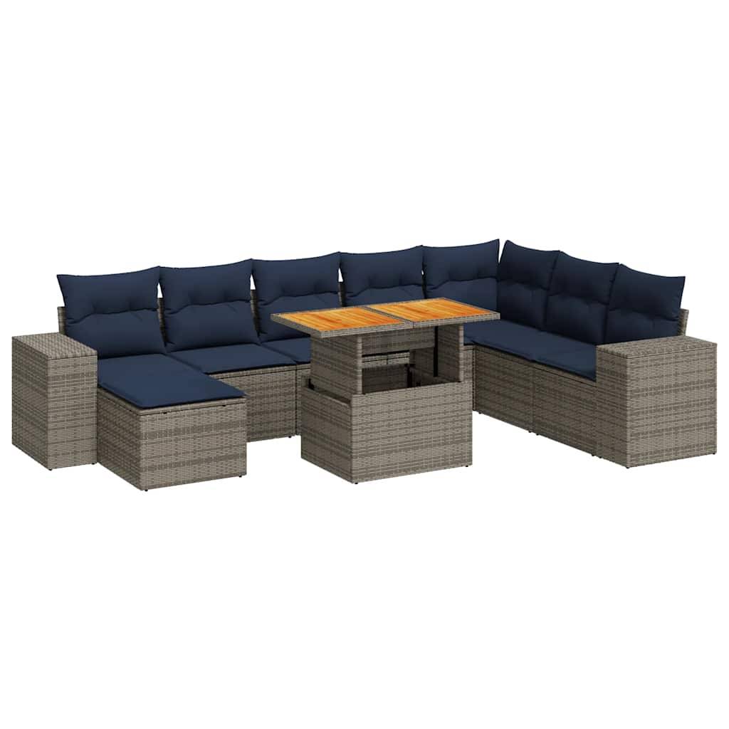 vidaXL 9-tlg. Garten-Sofagarnitur mit Kissen Grau Poly Rattan