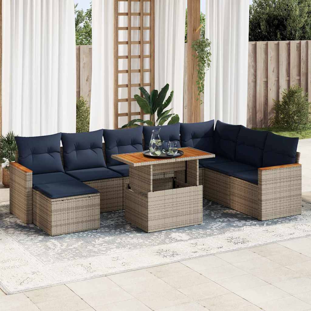 vidaXL 9-tlg. Garten-Sofagarnitur mit Kissen Grau Poly Rattan