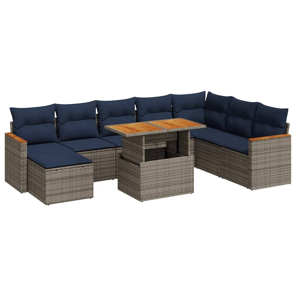 vidaXL 9-tlg. Garten-Sofagarnitur mit Kissen Grau Poly Rattan