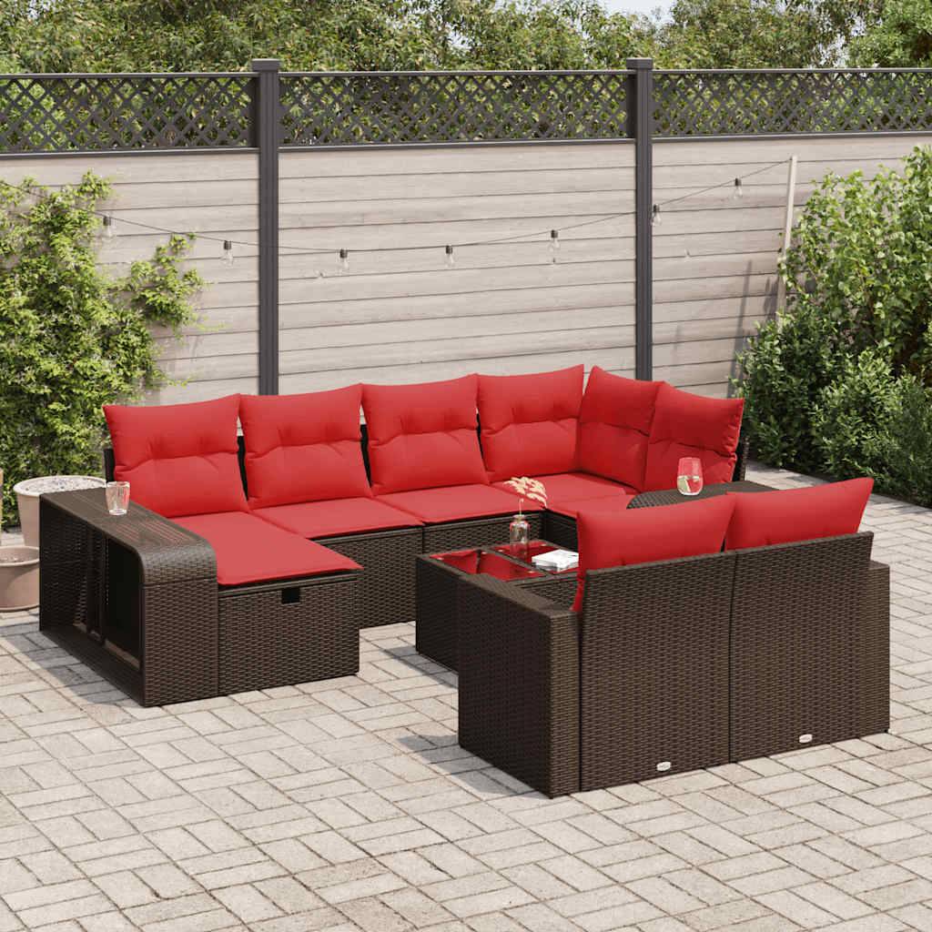 vidaXL 11-tlg. Garten-Sofagarnitur mit Kissen Braun Poly Rattan