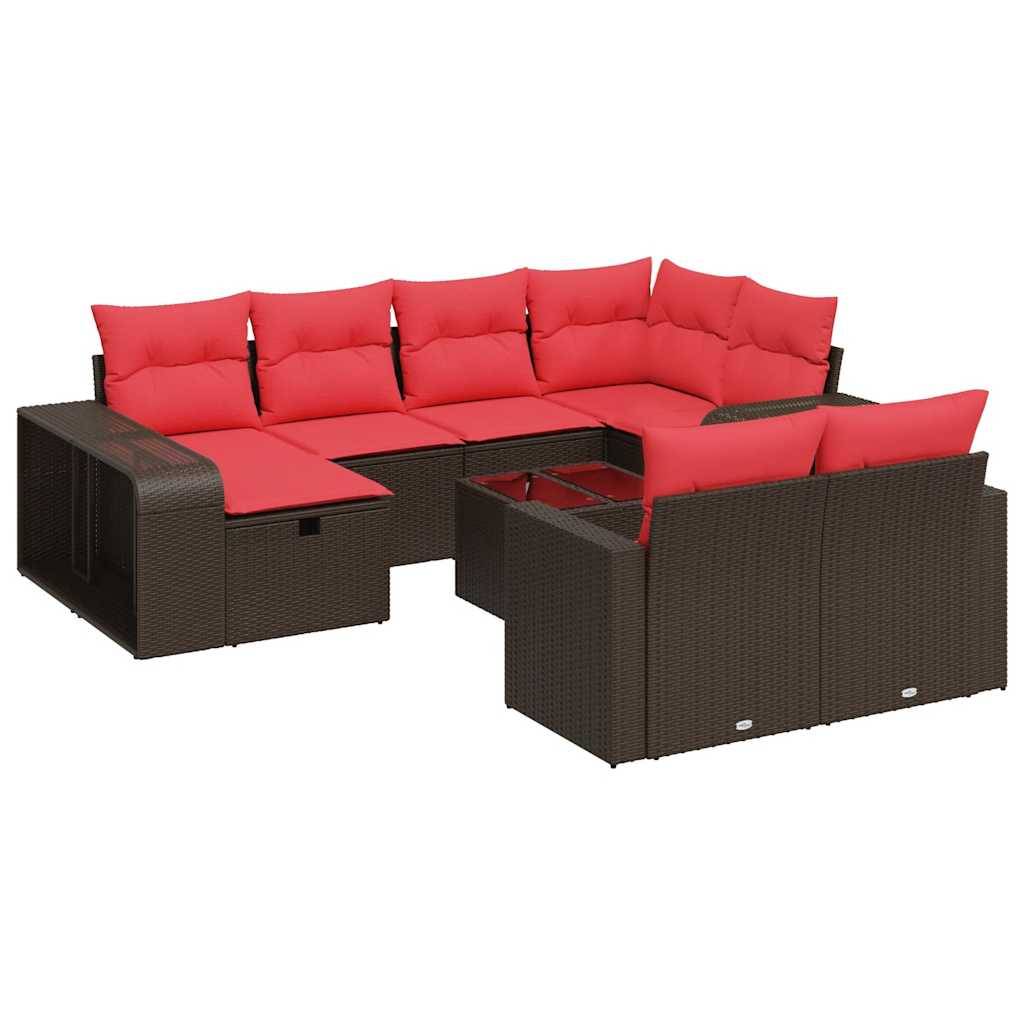 vidaXL 11-tlg. Garten-Sofagarnitur mit Kissen Braun Poly Rattan